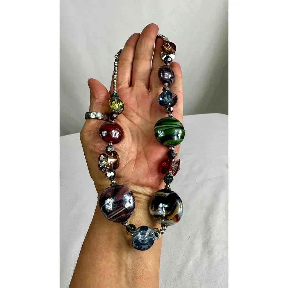 Artisan Lampwork Glass Statement Necklace Multicolor Beaded 18